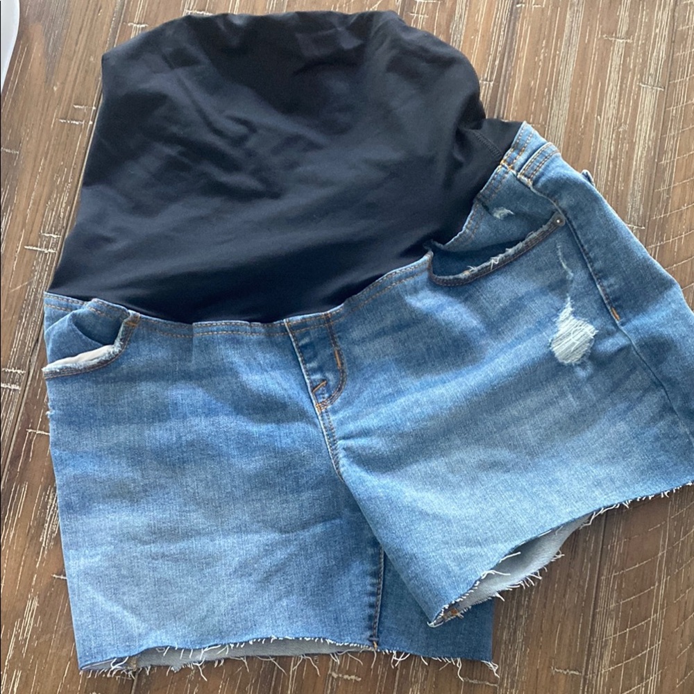 Women's maternity Denim Shorts with cross back Waistband